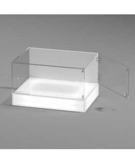 E-1142 TEC-X - Personalizzabile - Teca espositiva da banco con base opal illuminata a led e parte superiore in plexiglass tra...