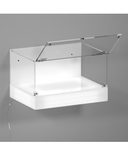 E-1128 TEC-X - Personalizzabile - Teca espositiva da parete con base opal illuminata a led e parte superiore in plexiglass tr...