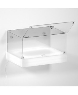 E-1154 TEC-X - Personalizzabile - Teca espositiva da parete con base opal illuminata a led e parte superiore in plexiglass tr...