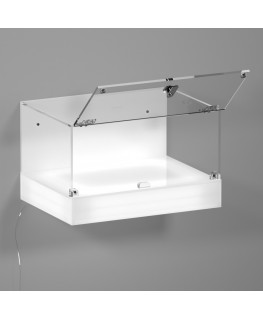 E-1155 TEC-X - Personalizzabile - Teca espositiva da parete con base opal illuminata a led e parte superiore in plexiglass tr...