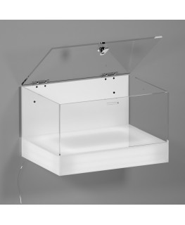 E-1164 TEC-X - Personalizzabile - Teca espositiva da parete con base opal illuminata a led e parte superiore in plexiglass tr...