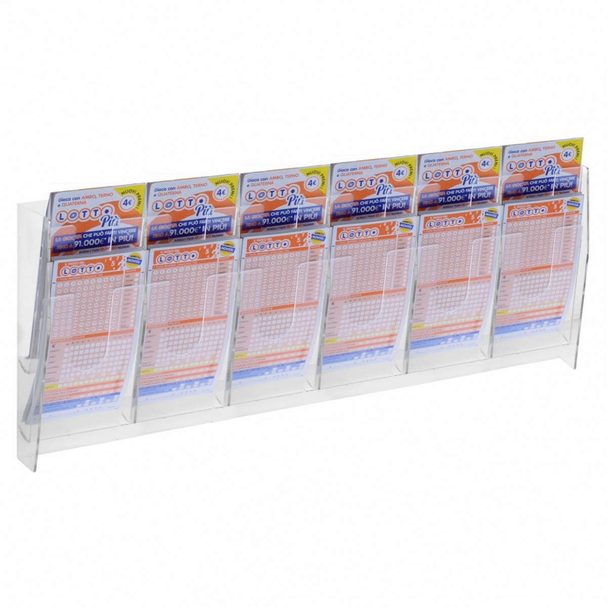E-484 - Espositore porta schedine e gratta e vinci da parete in plexiglass trasparente