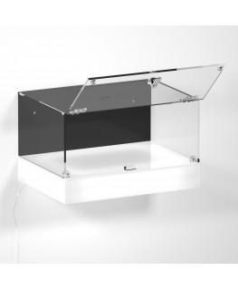 E-1156 TEC-X - Personalizzabile - Teca espositiva da parete con base opal illuminata a led e parte superiore in plexiglass tr...