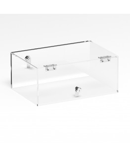 E-1266 TEC-X - PERSONALIZZABILE Teca espositiva in plexiglass trasparente da banco 5 lati chiusi con sportello frontale con c...