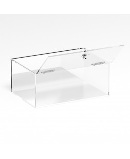 E-1266 TEC-X - PERSONALIZZABILE Teca espositiva in plexiglass trasparente da banco 5 lati chiusi con sportello frontale con c...