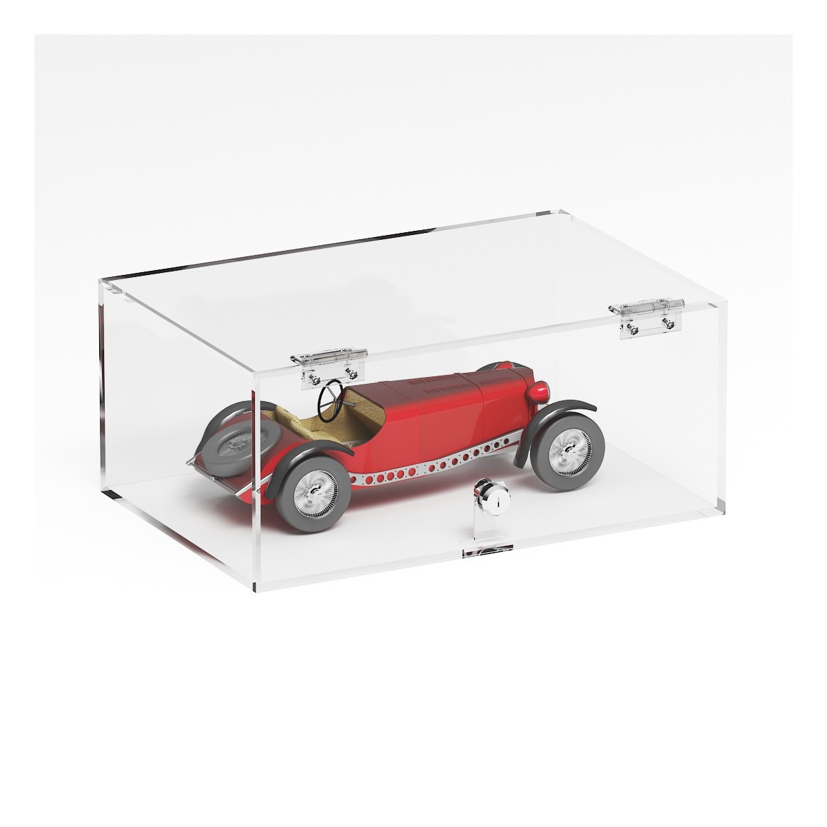 E-1278 TEC-X - PERSONALIZZABILE Teca espositiva in plexiglass trasparente da banco 5 lati chiusi con sportello frontale con c...