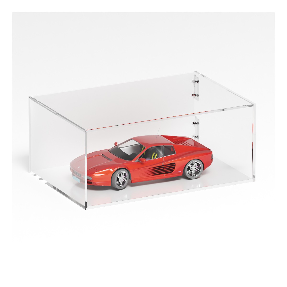 E-1279 TEC-X - PERSONALIZZABILE Teca espositiva in plexiglass trasparente da banco 5 lati chiusi con sportello laterale con c...