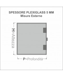 E-1279 TEC-X - PERSONALIZZABILE Teca espositiva in plexiglass trasparente da banco 5 lati chiusi con sportello laterale con c...