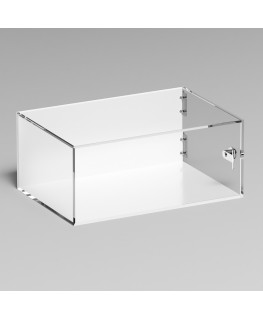 E-1294 TEC-X - PERSONALIZZABILE Teca espositiva in plexiglass trasparente da banco 5 lati chiusi con sportello laterale con c...