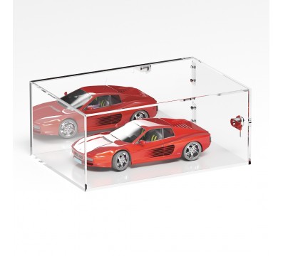 E-1296 TEC-X - PERSONALIZZABILE Teca espositiva in plexiglass trasparente da banco 5 lati chiusi con sportello laterale con c...