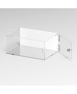 E-1305 TEC-X - PERSONALIZZABILE Teca espositiva in plexiglass trasparente da banco 5 lati chiusi con sportello laterale con c...