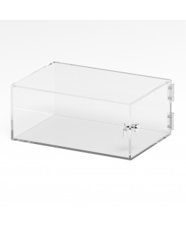 E-1308 TEC-X - PERSONALIZZABILE Teca espositiva in plexiglass trasparente da banco 5 lati chiusi con sportello laterale con c...