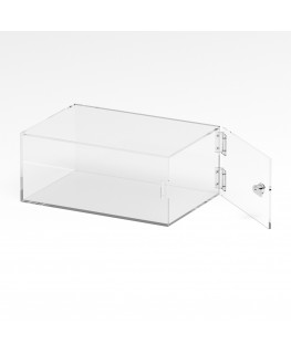 E-1308 TEC-X - PERSONALIZZABILE Teca espositiva in plexiglass trasparente da banco 5 lati chiusi con sportello laterale con c...