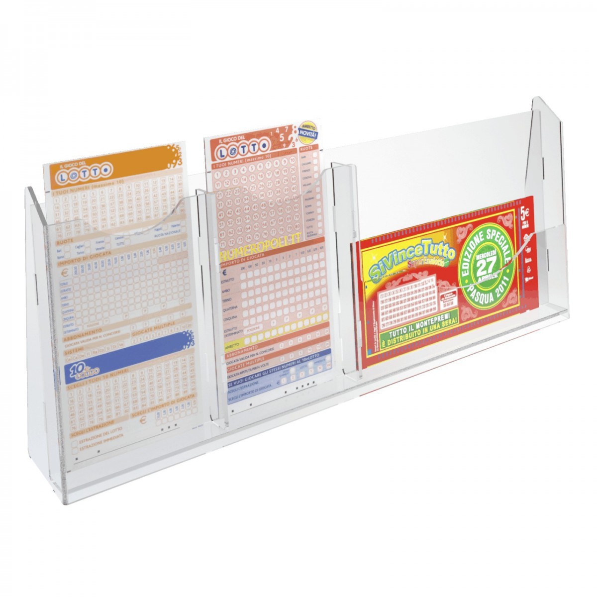 E-279 EPS-A - Espositore schedine da banco in plexiglass trasparente a 3 tasche