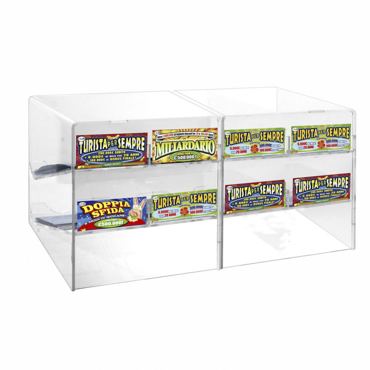 E-496 - Espositore gratta e vinci da banco in plexiglass trasparente