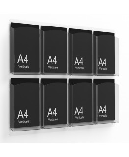 E-402 EPD-H - Porta depliant da parete a 8 tasche (4x2) per depliant formato A4