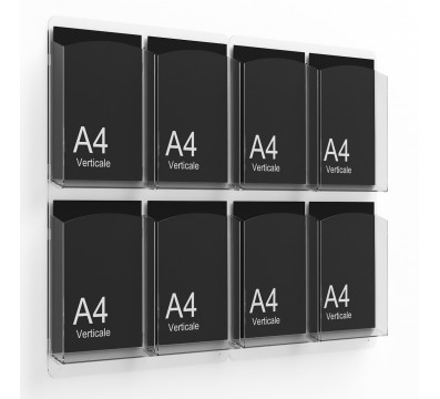 E-402 EPD-H - Porta depliant da parete a 8 tasche (4x2) per depliant formato A4