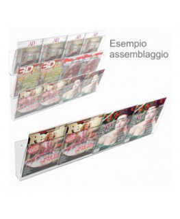 E-415 EPR-C - Espositore da parete in plexiglass trasparente porta riviste e quotidiani modulare - Lunghezza 80 cm