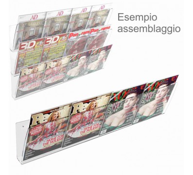 E-415 EPR-C - Espositore da parete in plexiglass trasparente porta riviste e quotidiani modulare - Lunghezza 80 cm