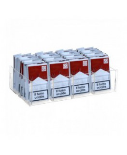 E-419 VPT-D - Espositore in plexiglass trasparente da banco per buste di trinciato o caramelle a 4 scomparti