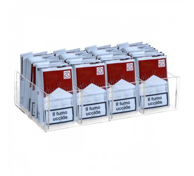 E-419 VPT-D - Espositore in plexiglass trasparente da banco per buste di trinciato o caramelle a 4 scomparti