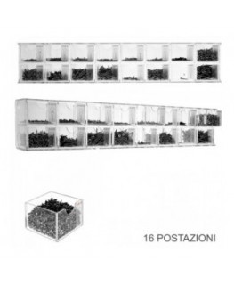 E-421 VPV-F - Espositore porta viti in plexiglass trasparente a 16 cassetti - Profondità 8,5 cm