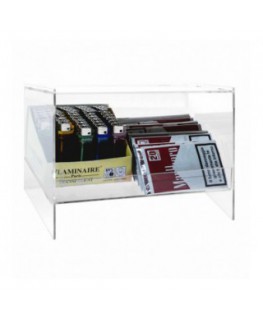 E-507 - Espositore porta accendini / porta tabacco in plexiglass trasparente con Ripiano Inclinato