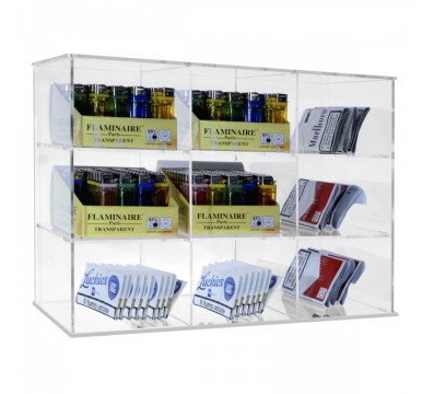 E-427 - Espositore universale in plexiglass trasparente porta cartine, sigarette, buste di trinciato e accendini