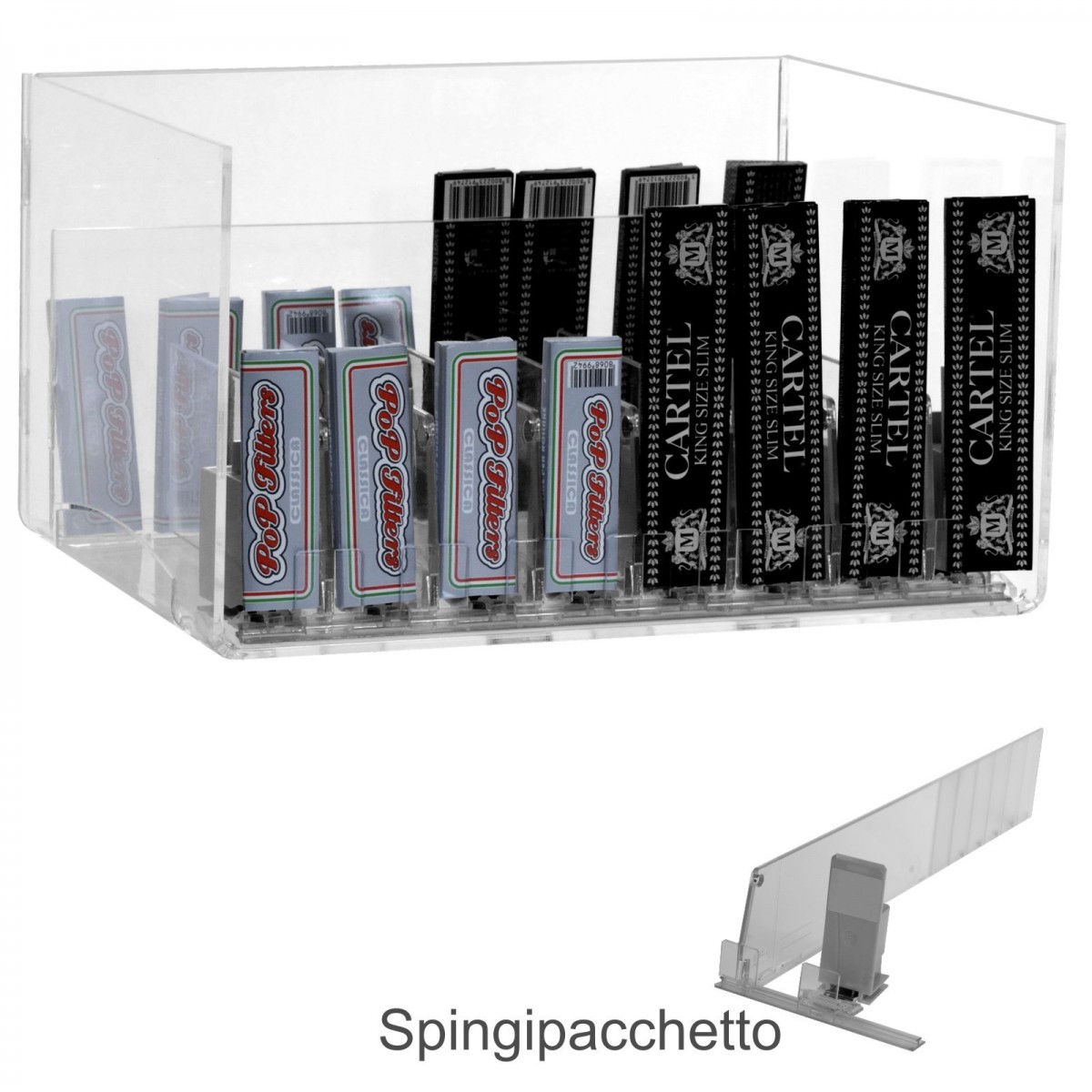 E-433 PBC-B - Espositore in plexiglass trasparente da banco porta cartine - L 25 x P 30 cm - Ripiano superiore