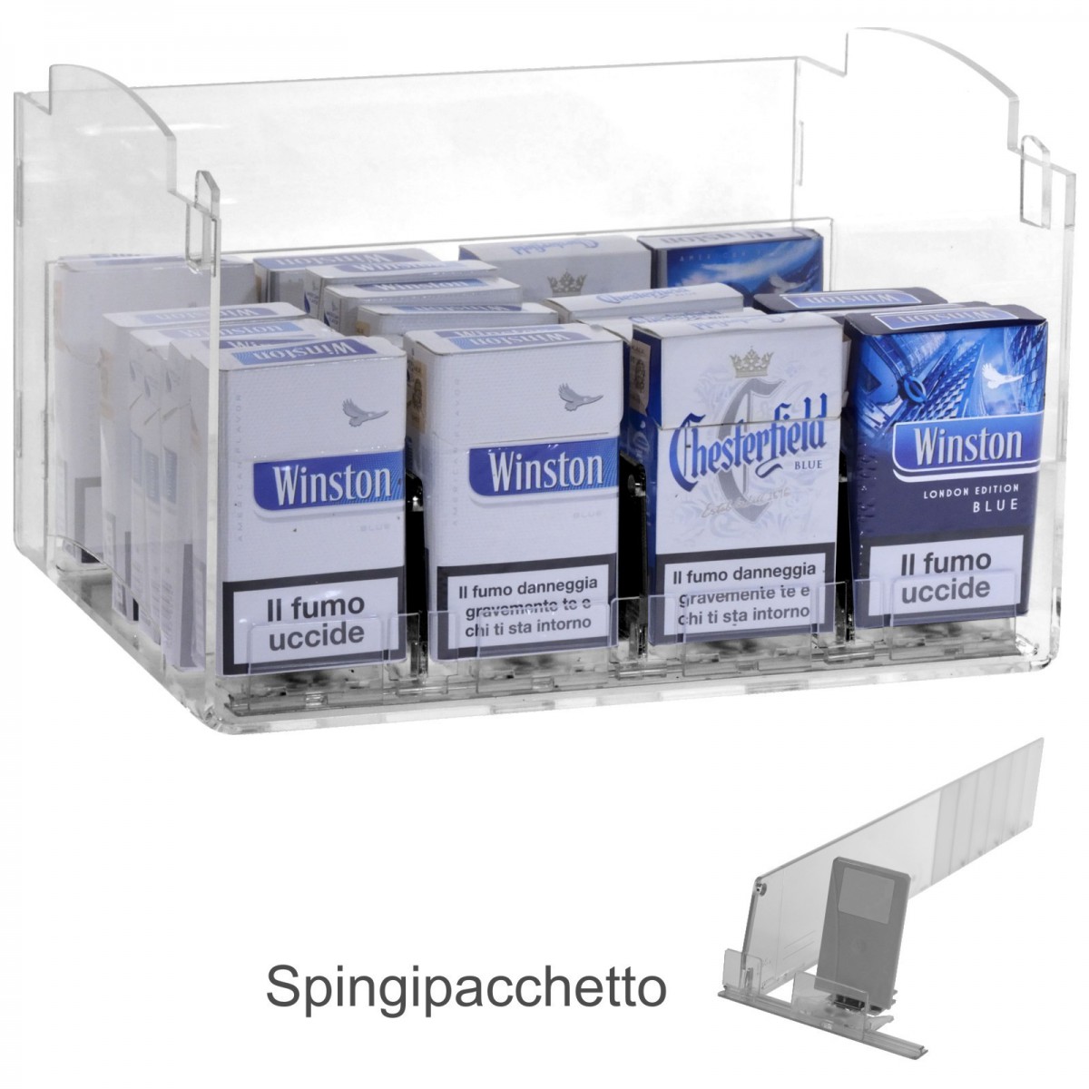 E-434 - Espositore in plexiglass trasparente da banco porta sigarette da 20 - L 25 x P 30 cm.
