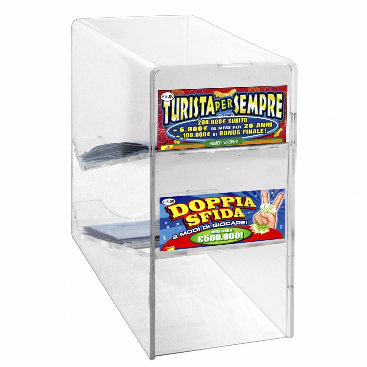 E-510 - Espositore gratta e vinci da banco in plexiglass trasparente