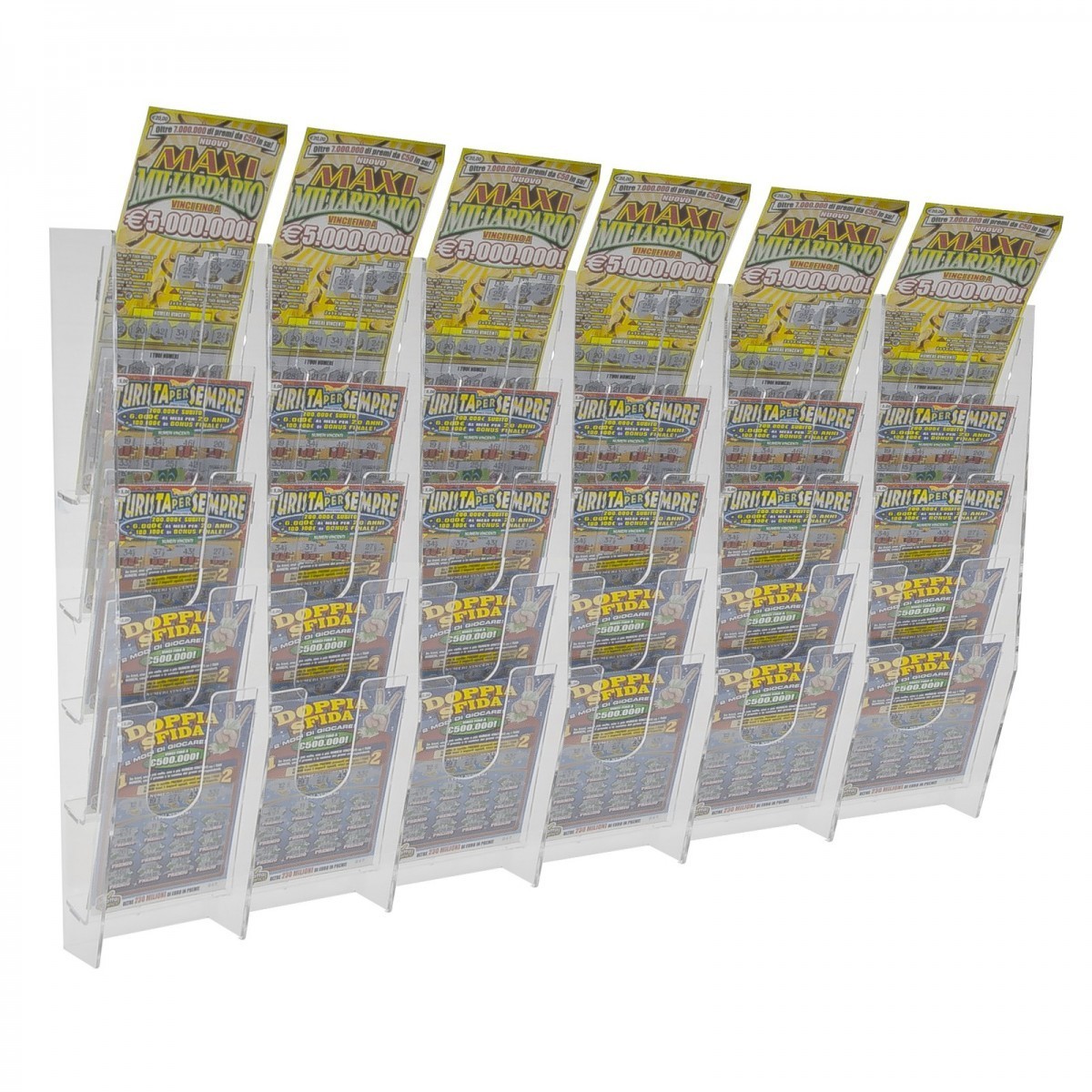 E-478 - Espositore schedine e gratta e vinci da parete in plexiglass trasparente