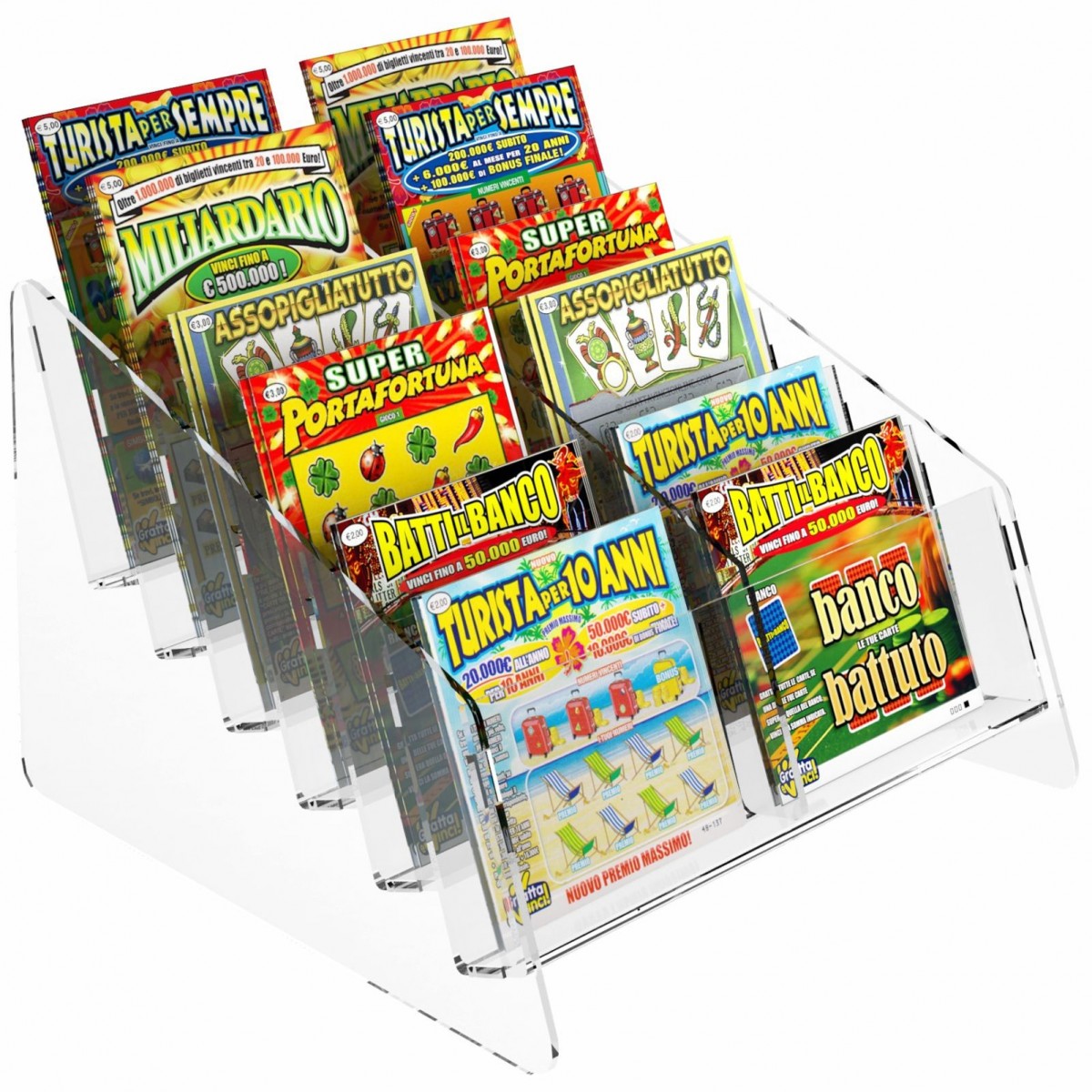 Présentoir de comptoir billets à gratter réalisé en plexiglass
