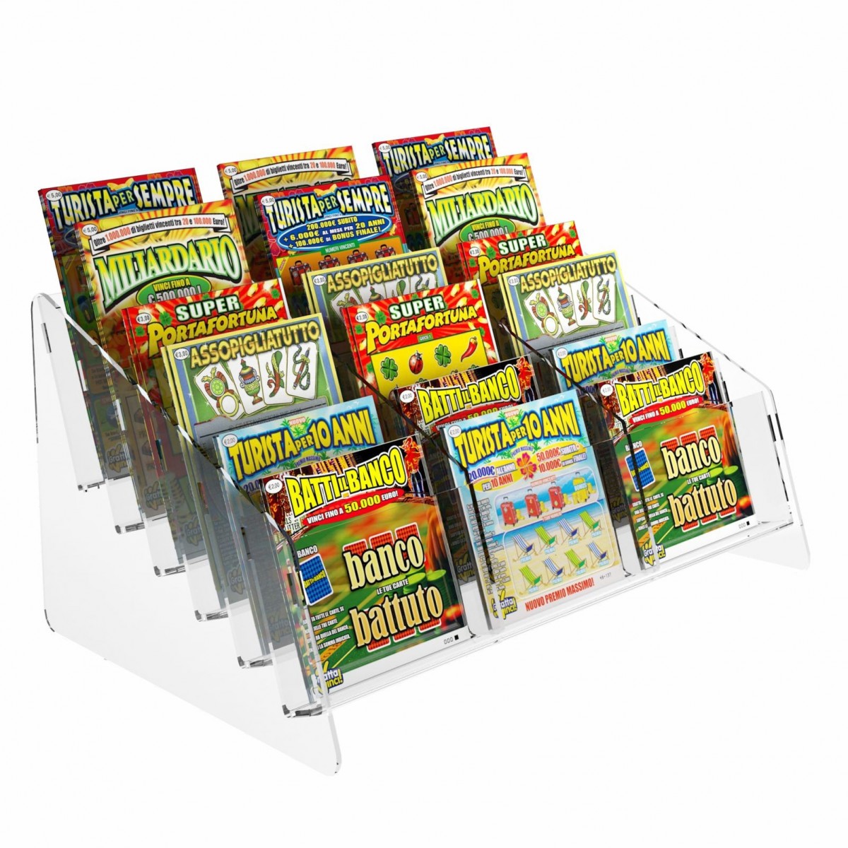 Clear acrylic countertop scratch card display