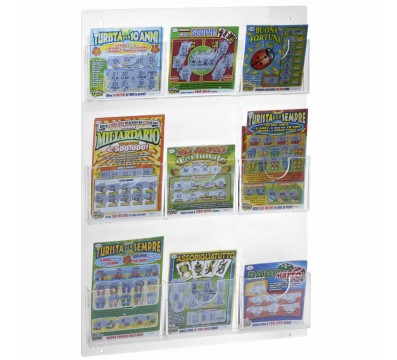 E-491 - Espositore schedine e gratta e vinci da parete in plexiglass trasparente