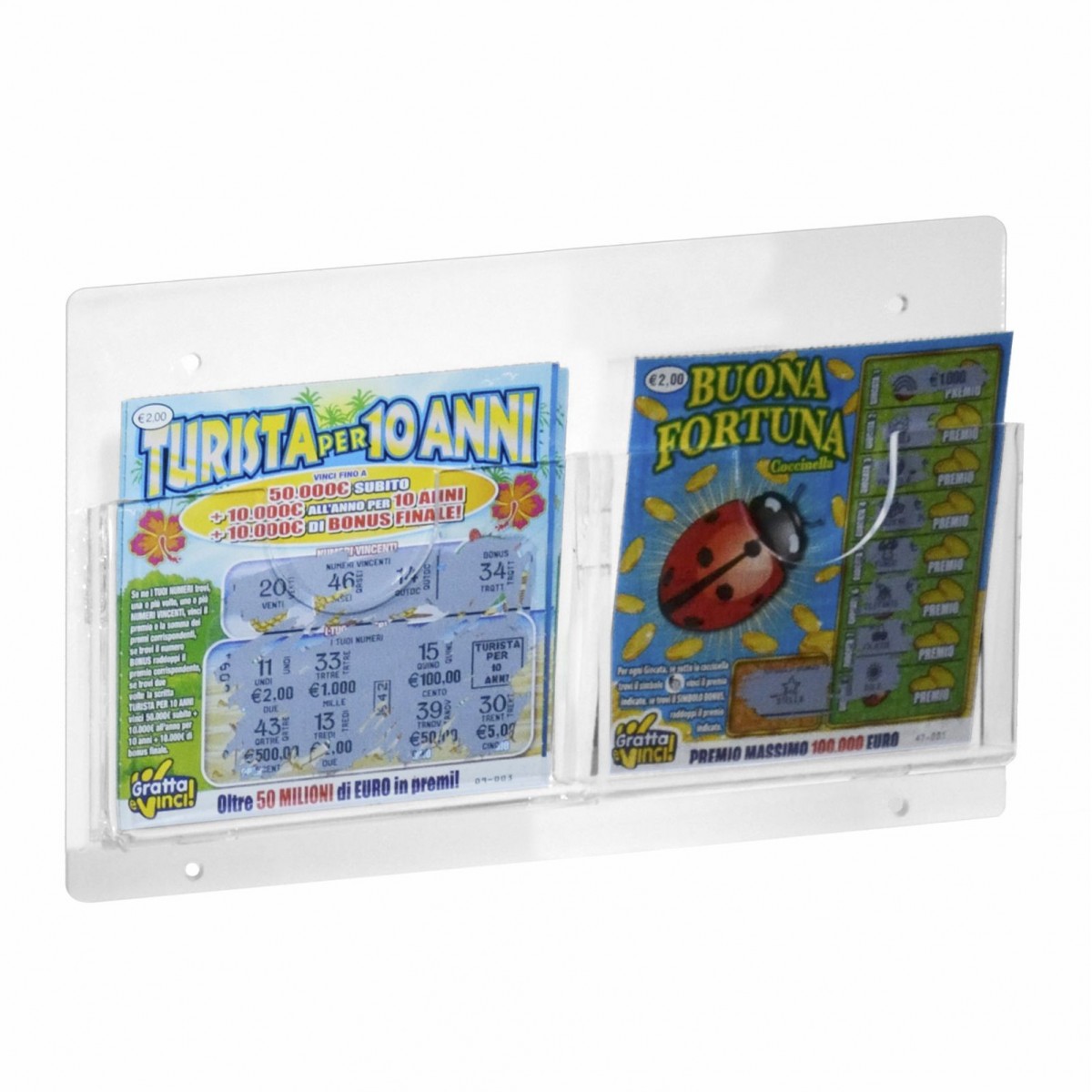 Clear acrylic bet slip and scratch card display for wall
