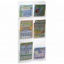 Transparent plexiglass wall-mounted display for betting slips and scratch cards