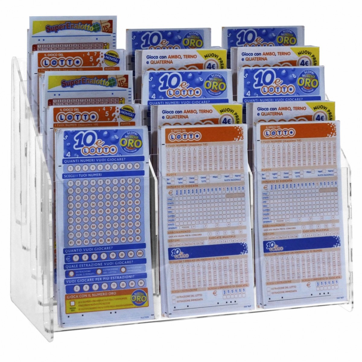 E-473 bis - Espositore schedine da banco in plexiglass trasparente