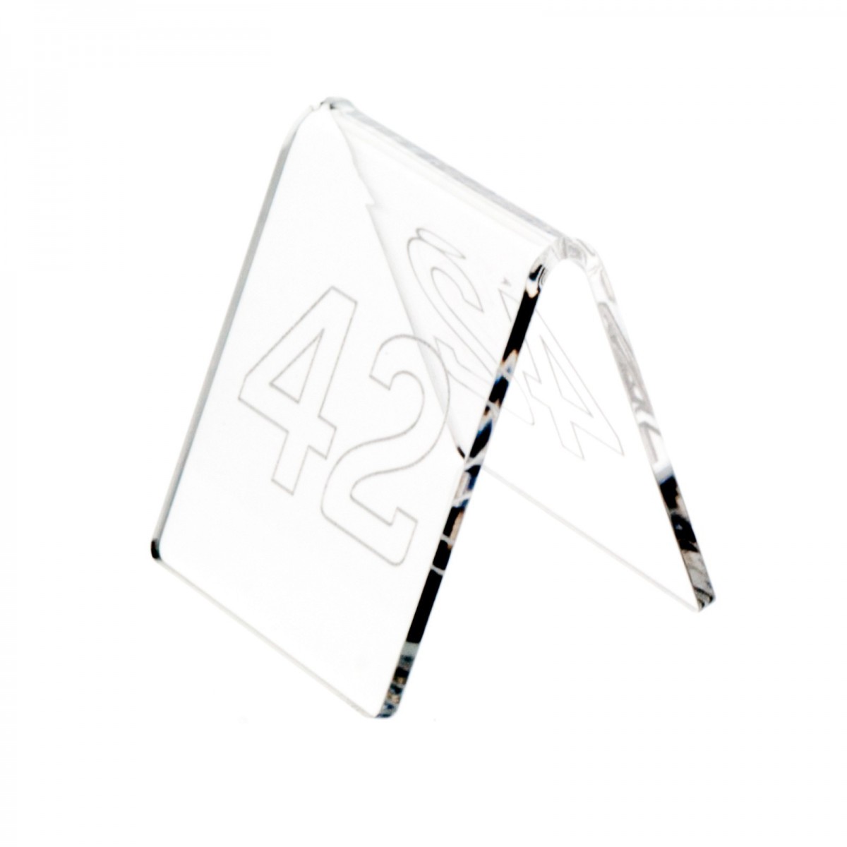 E-041 NT-B - Segnaposti in plexiglass trasparente - Misure: 6x7x H6.5 cm - incisione contorno