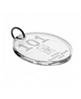 E-048 PC-B - Portachiavi per hotel in plexiglass trasparente Incisione Piena - Misure: 8 x H10 cm - B