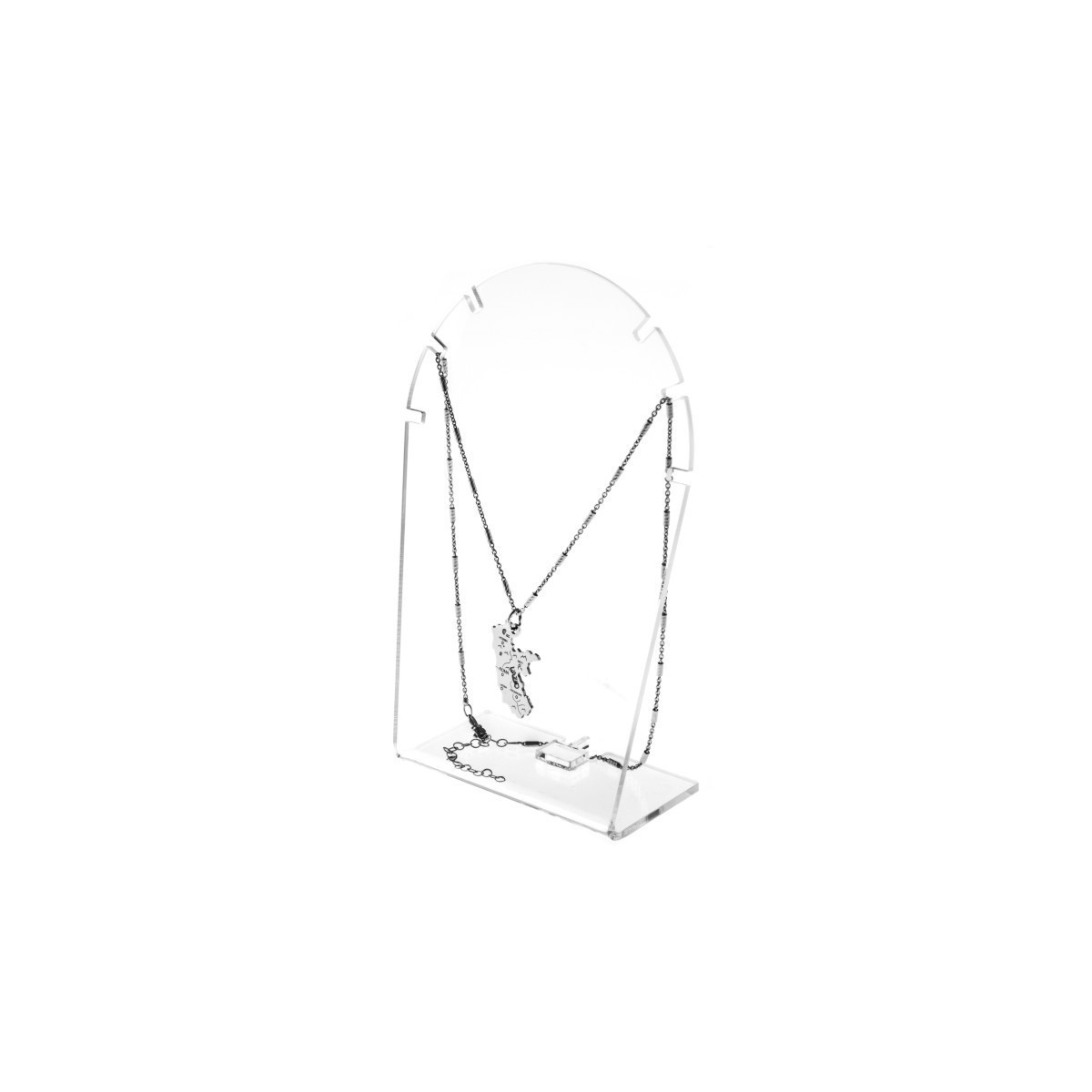 E-091 PC-D - Porta collana in plexiglass trasparente da banco - Misure: 10 x 4 x H15 cm