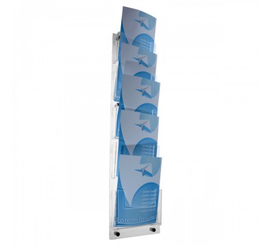 E-104 PD-A4 - Porta depliant da parete a 5 tasche in plexiglass trasparente - Tasca formato A4