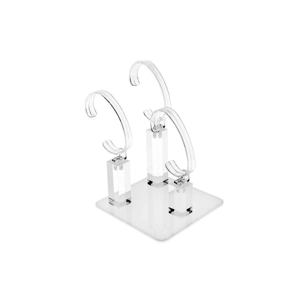 Clear and White wrist watch display holder stand, for 3 bracelet watches