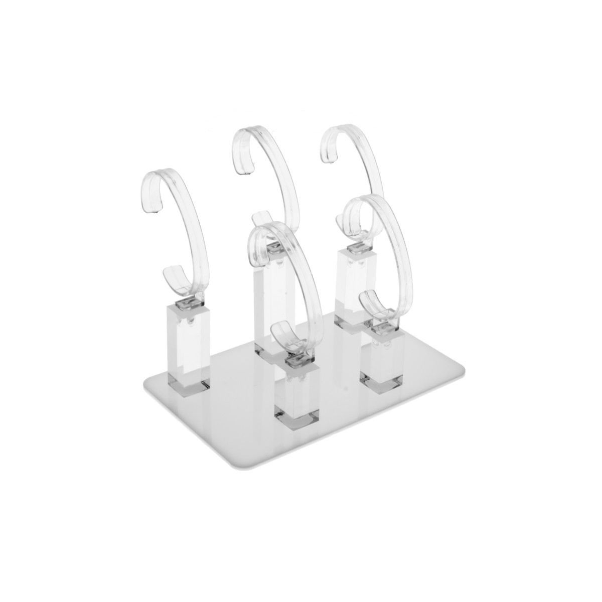 Portaorologi in plexiglass trasparente e bianco a 5 postazioni - Misure: 19x12x H13-15-14 cm