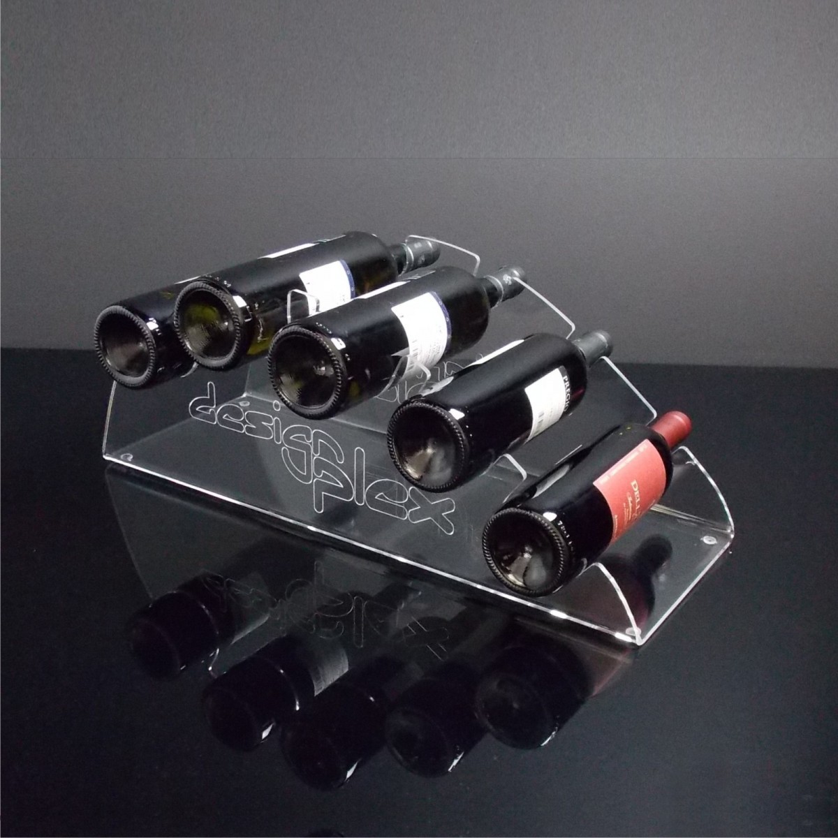 Porte-bouteilles en acrylique transparent da comptoir pour cinq bouteilles - Dimensions: Longueur: 5