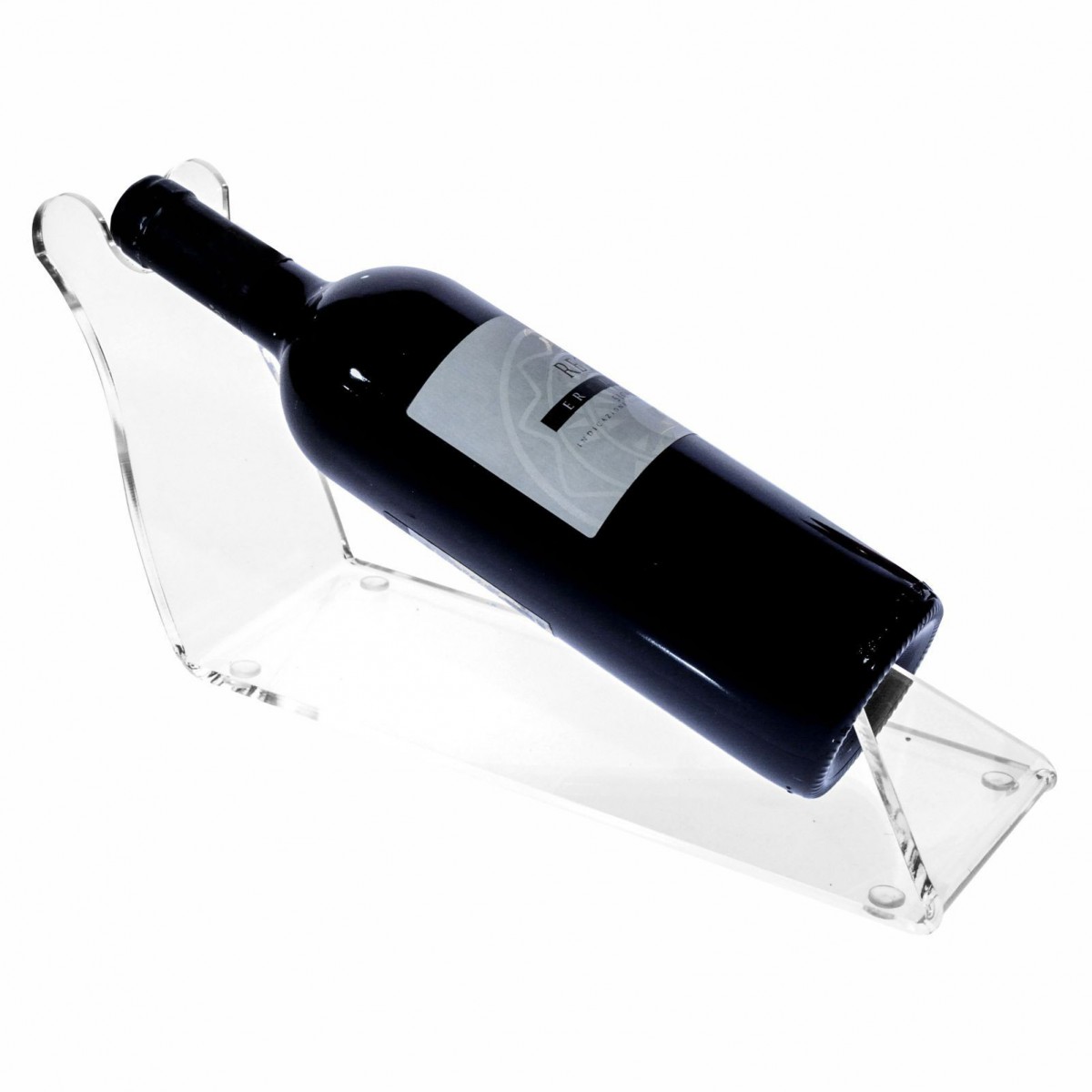 Portabottiglie in plexiglass trasparente da banco per 1 bottiglia - Misure: 10 x 32 x H14 cm