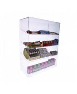 E-208 POA - Espositore porta accendini in plexiglass trasparente a 4 ripiani inclinati - Misure: 45 x 20 x H58 cm