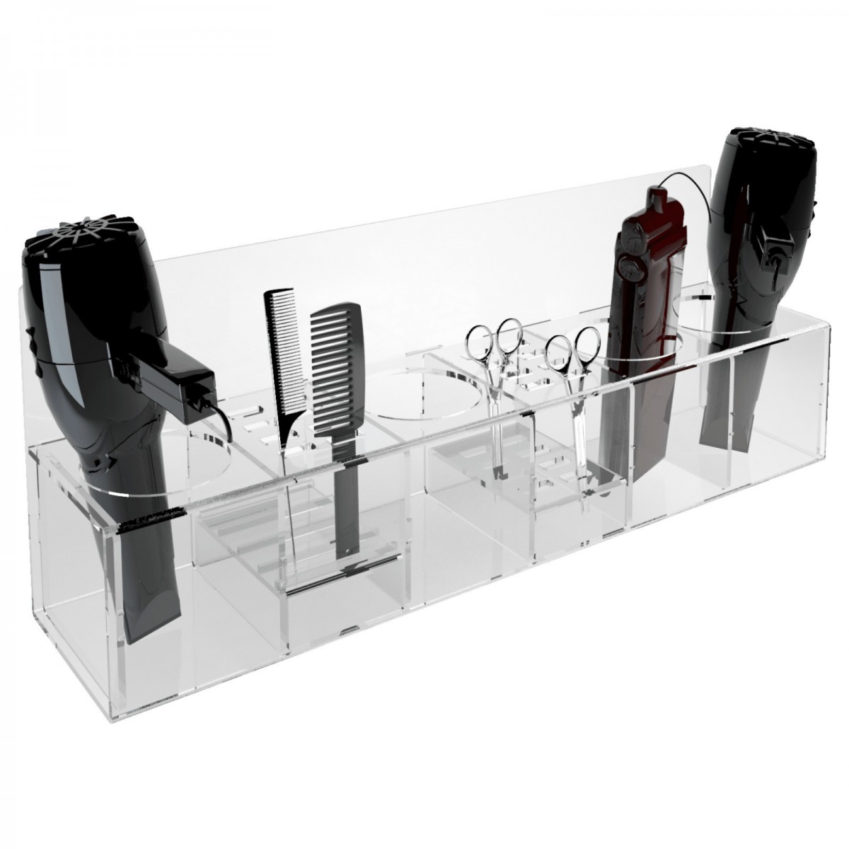 Porta attrezzi per parrucchiere in plexiglass trasparente - Misure 56x13x H 20