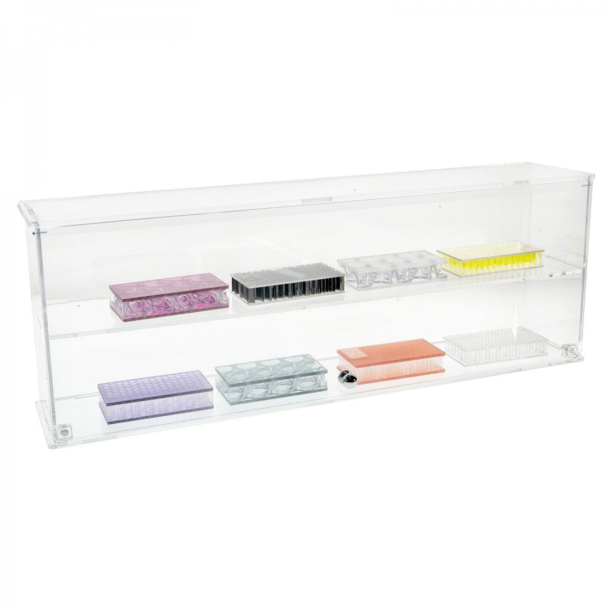 E-267 VET-B - Vetrina da banco in plexiglass trasparente a 2 scomparti - Misure: 55 x 10 x H20 cm