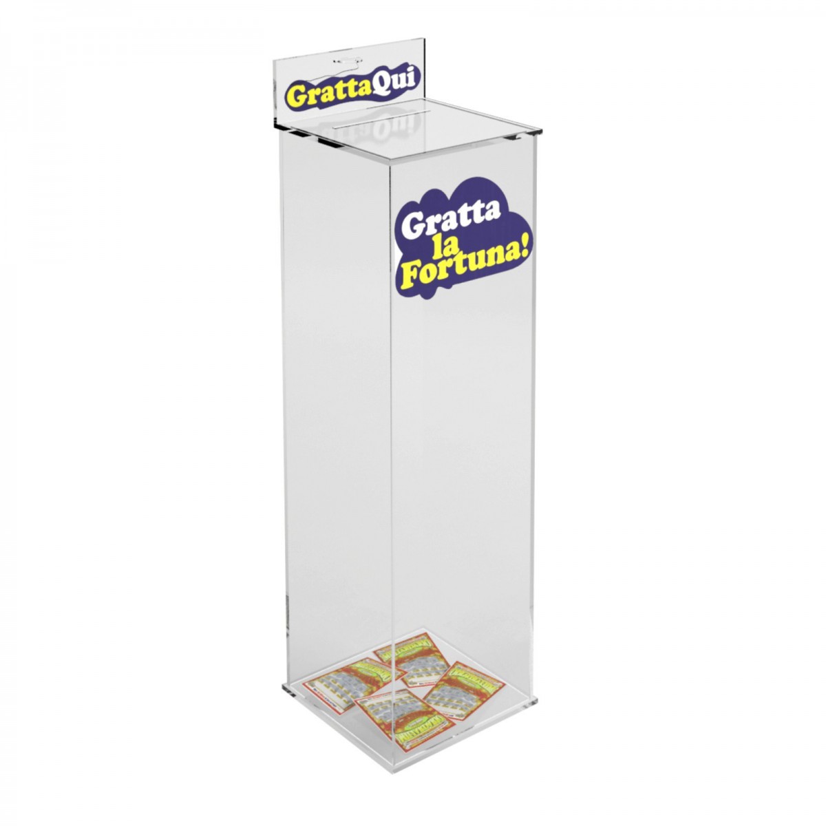 Espositore getta gratta e vinci in plexiglass trasparente - Misure:24 x 24x H95 cm